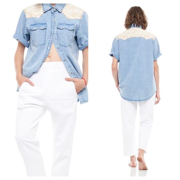 Free People Tops - Free People x Sandrine Rose - NWT Western Short Sleeve Denim Shirt
